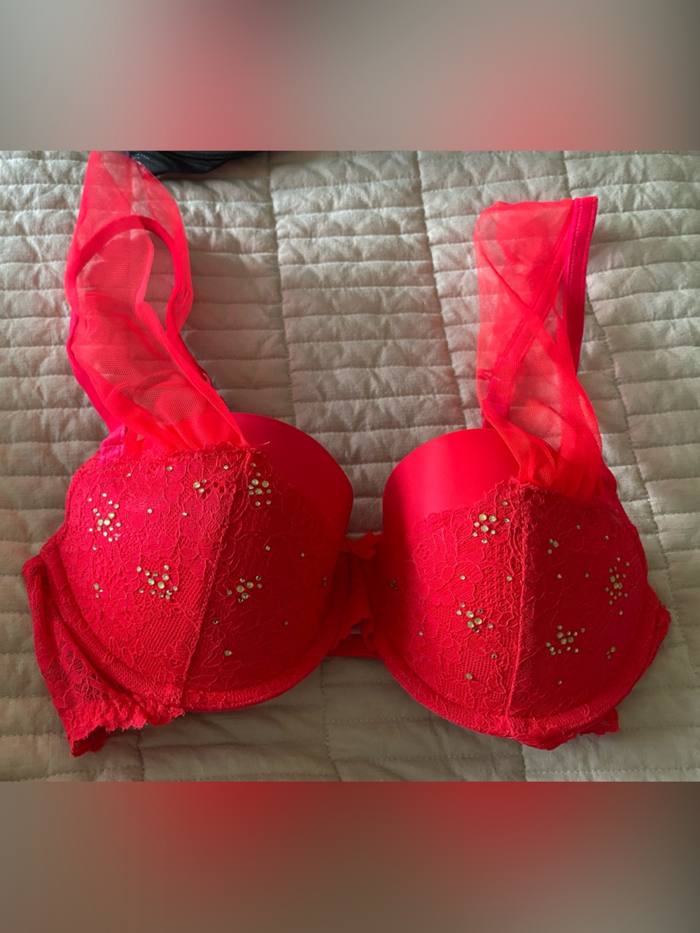 Victoria's Secret Red Lace Push-Up Bra with Rhinestones